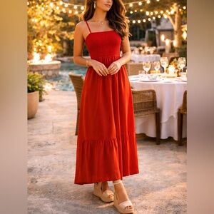 ✨ Old‎ Navy Red Smocked Midi Dress | New Romantic Bold Summer Style ❤️